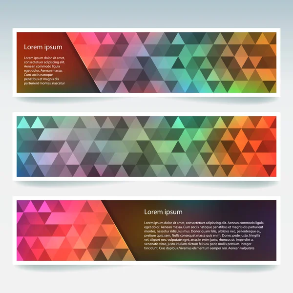 Yatay Banner ile renkli poligonal üçgenler ayarlayın. Çokgen arka plan, vektör çizim