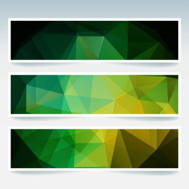 Yatay Banner yeşil poligonal üçgenler ile ayarlayın. Çokgen arka plan, vektör çizim