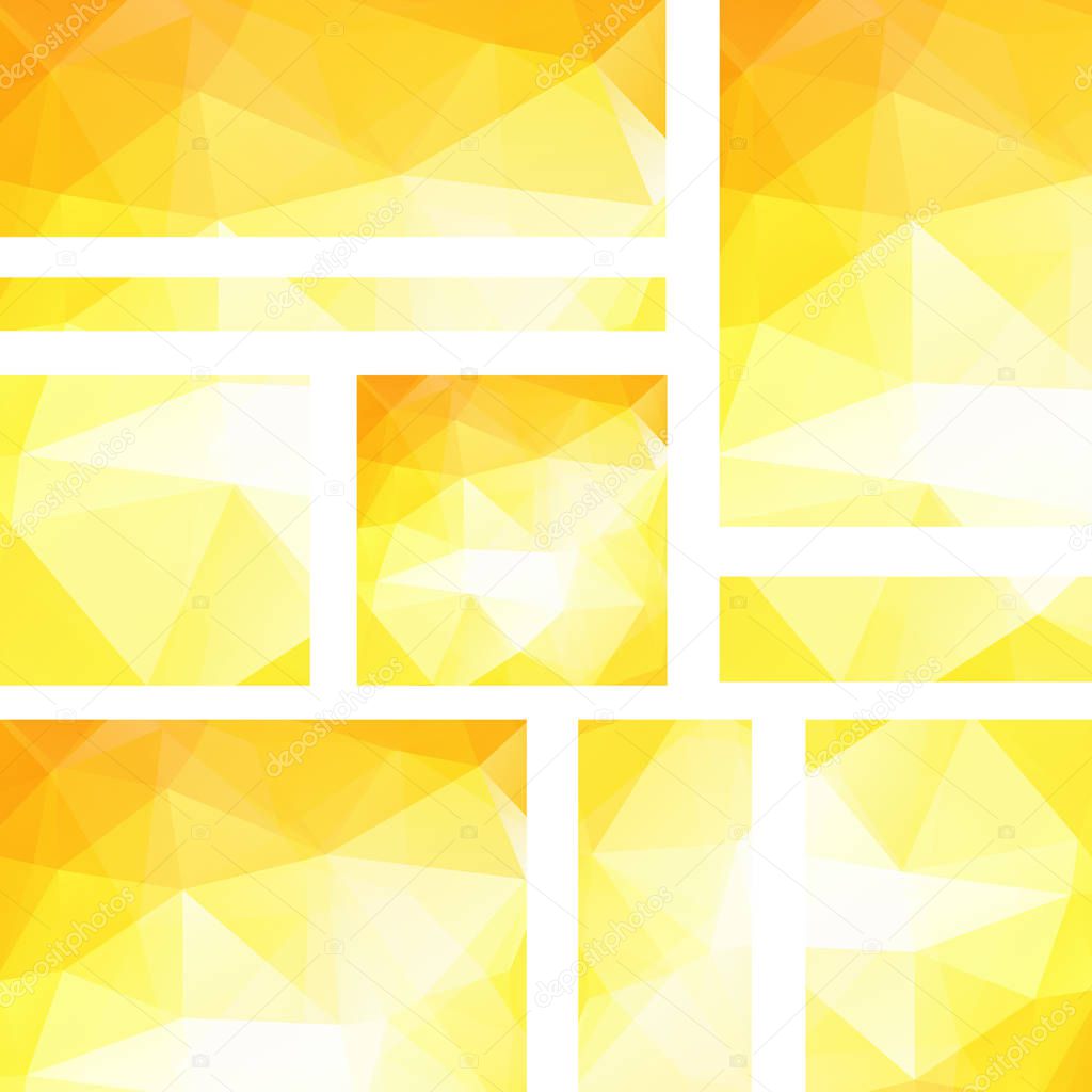 Horizontal and vertical banners set with polygonal triangles. Polygon background, vector illustration. Yellow, white colors.