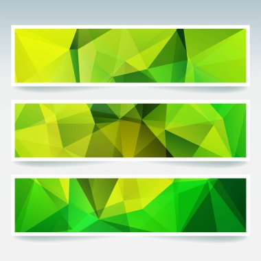 Vektör afiş poligonal soyut sarı, yeşil üçgenler ile ayarla. Soyut poligonal düşük Poli afiş.