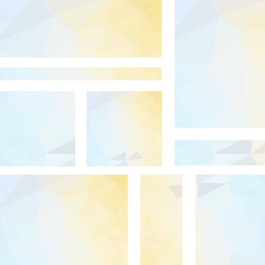 Vektör kümesi poligonal soyut üçgenler ile afiş. Poligonal düşük Poli afiş soyut. Mavi, sarı, beyaz renk.