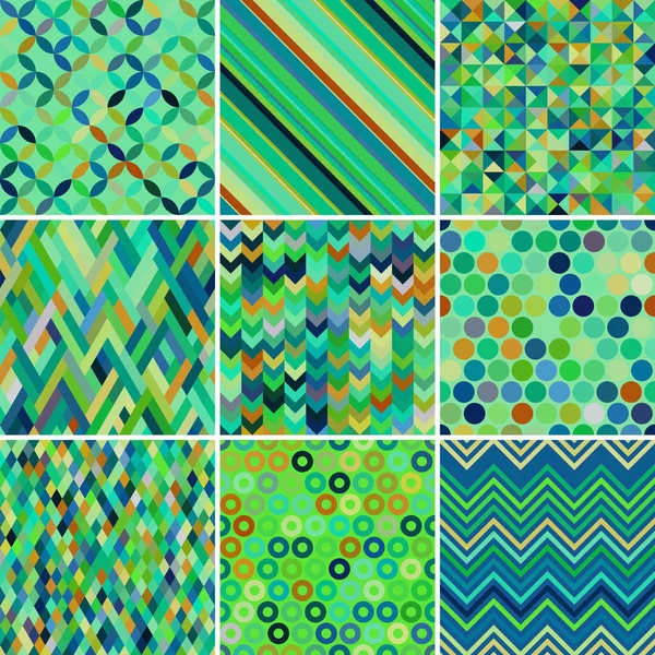 Set mit grünen abstrakten retro geometrischen nahtlosen Mustern für Design, Vektorillustration — Stockvektor
