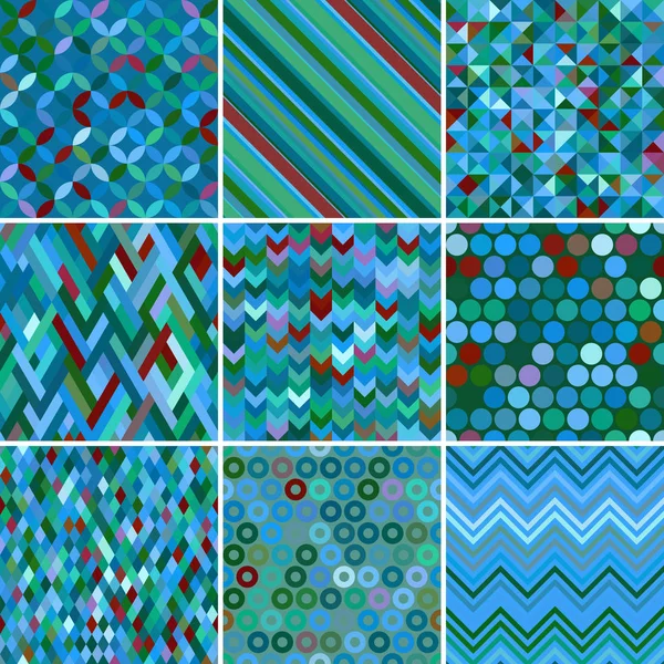 デザイン、ベクトル イラストの青い抽象的なレトロな幾何学的なシームレス パターンを設定します。 — ストックベクタ