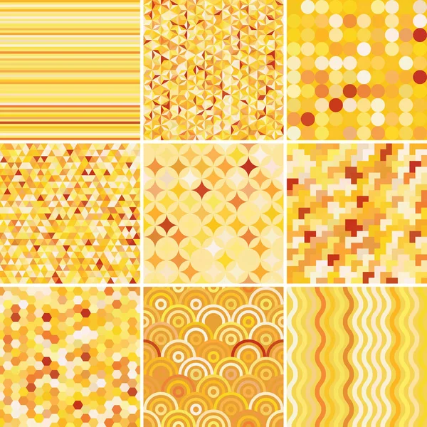 Set med gul abstrakt retro geometriska sömlösa mönster för design, vektorillustration — Stock vektor