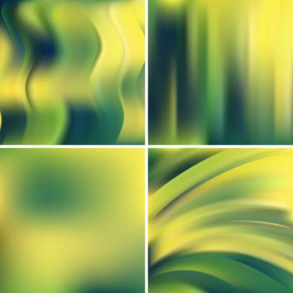 Uppsättning 4 fyrkantiga suddiga bakgrunder. Vektorillustration. Gröna färger. — Stock vektor
