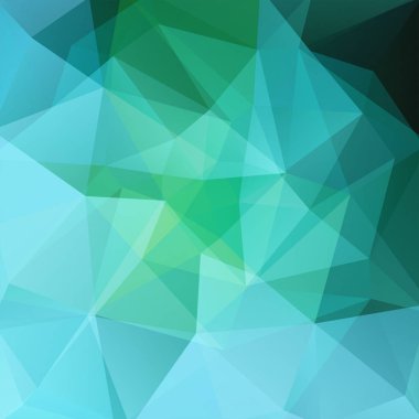 Soyut mozaik arka plan. Üçgen geometrik arkaplan. Tasarım elemanları. Vektör çizimi. Yeşil, mavi renkler.