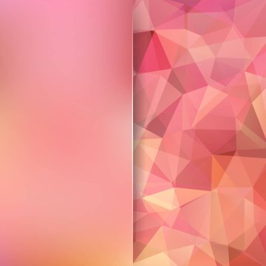 Soyut mozaik arka plan. Arka plan bulanıklık. Üçgen geometrik arka plan. Tasarım öğeleri. Vektör çizim. Kırmızı, pembe, turuncu renkler.