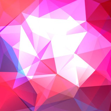 Soyut mozaik arka plan. Üçgen geometrik arka plan. Tasarım öğeleri. Vektör çizim. Pembe, beyaz renk.
