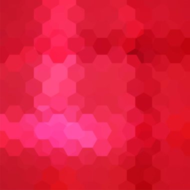 Kırmızı altıgenlerden oluşan soyut bir arkaplan. İş sunumları veya web şablonu afişi için geometrik tasarım. Vektör illüstrasyonu.