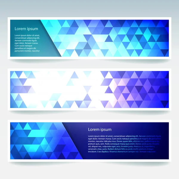 Горизонтальные баннеры с голубыми многоугольными треугольниками. Фон многоугольника, векторная иллюстрация — стоковый вектор