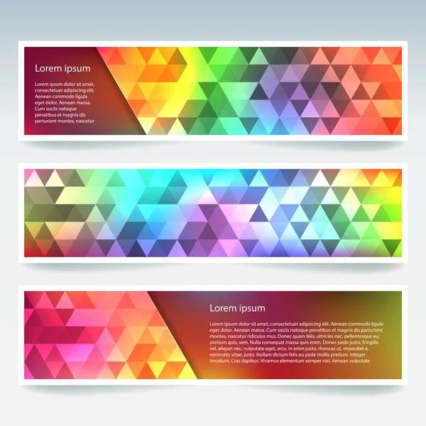 Reihe von bunten Banner-Vorlagen mit abstraktem Hintergrund. moderne Vektorbanner mit polygonalem Hintergrund. gelb, grün, blau, rot, rosa. Regenbogenfarben. — Stockvektor