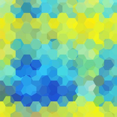 Arka plan sarı, mavi altıgenler oluşan. İş sunumları veya web şablonu afiş afiş için geometrik tasarım. Vektör çizim