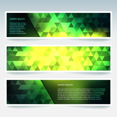 İş tasarım şablonları ile soyut banner. Afiş kümesi poligonal mozaik arka planlar ile. Geometrik üçgen vektör çizim.
