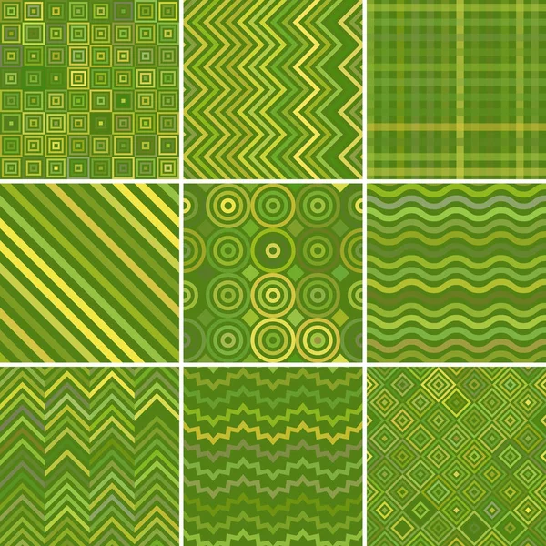 Set con nueve verde patrón geométrico abstracto sin costura, ilustración vectorial — Archivo Imágenes Vectoriales