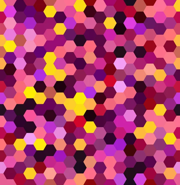 抽象拼接无缝背景。六角形几何背景。设计元素。矢量图。粉色的、 紫色的、 黄色的颜色 — 图库矢量图片