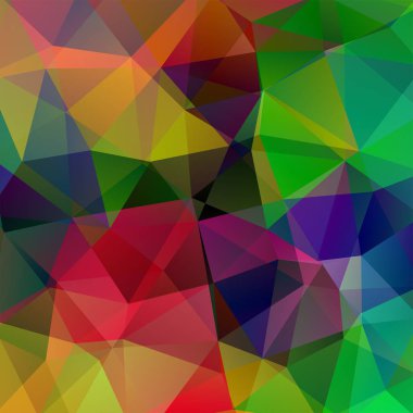 Soyut mozaik arka plan. Üçgen geometrik arka plan. Tasarım öğeleri. Vektör çizim. Yeşil, kırmızı, mavi, siyah renk.