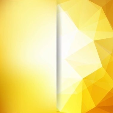 Sarı, beyaz üçgenlerden oluşan soyut bir arkaplan. İş sunumları veya web şablonu afişi için geometrik tasarım. Vektör illüstrasyonu