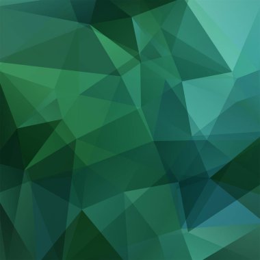 Yeşil, mavi üçgenlerden oluşan soyut bir arkaplan. İş sunumları veya web şablonu afişi için geometrik tasarım. Vektör illüstrasyonu