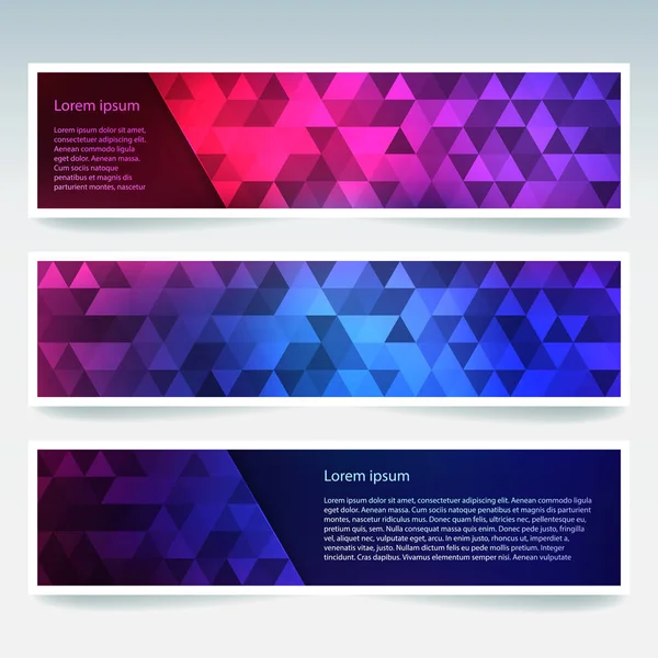 Οριζόντια πανό με πολυγωνικό τρίγωνα. Πολύγωνο με φόντο, εικονογράφηση φορέα. Χρώματα ροζ, μωβ, μπλε. — Διανυσματικό Αρχείο