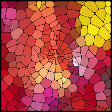 Geometrik öğeleri bir siyah arka plan üzerine düzenlenmiş oluşan geometrik çok renkli arka plan. Vektör çizim. Kırmızı, sarı, turuncu renkler.