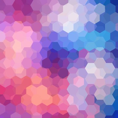 Geometrik desen, pembe, turuncu, mavi tonlarda altıgenler ile vektör arka plan. İllüstrasyon model