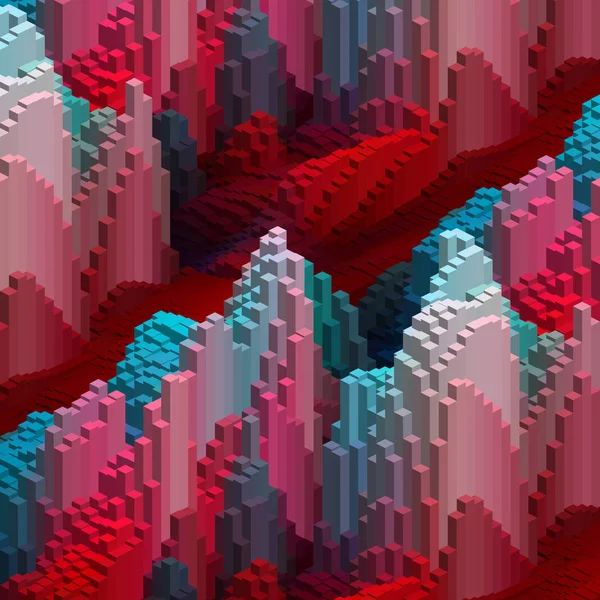 Abstrakter Hintergrund mit Würfelverzierung. Vektorillustration. rot, rosa, lila Farben. — Stockvektor