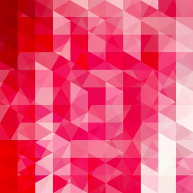 Kırmızı, pembe üçgenlerden oluşan soyut bir arkaplan. İş sunumları veya web şablonu afişi için geometrik tasarım. Vektör illüstrasyonu