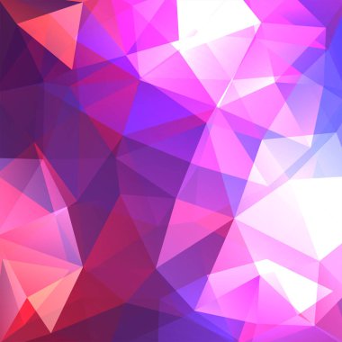 Soyut mozaik arka plan. Üçgen geometrik arka plan. Tasarım öğeleri. Vektör çizim. Mor, beyaz, pembe renkler.