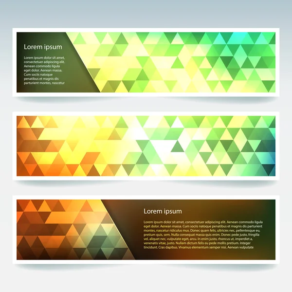 Ensemble de modèles de bannières avec fond abstrait. Bannières vectorielles modernes avec fond polygonal. Couleurs jaune, vert, orange . — Image vectorielle