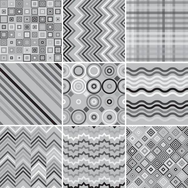 Conjunto de fundo monocromático abstrato, 9 padrão geométrico, ilustração vetorial. A textura pode ser usada para imprimir em tecido e papel . — Vetor de Stock