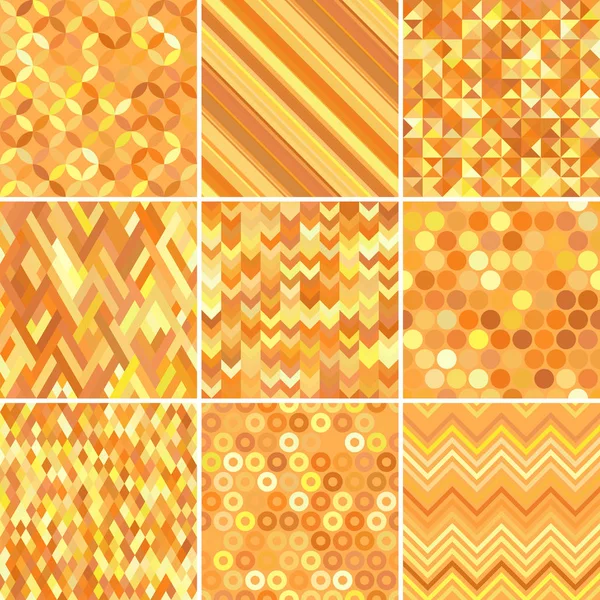 Set of abstract background, 9 geometric pattern, vector illustration. Texture can be used for printing onto fabric and paper. Yellow, orange colors. — Stock Vector