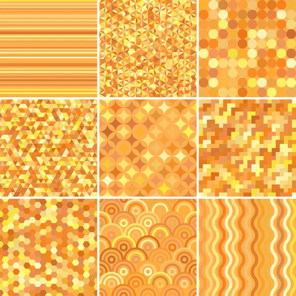 Set aus abstraktem Hintergrund, 9 geometrischen Mustern, Vektorillustration. Textur kann für den Druck auf Stoff und Papier verwendet werden. gelb, orange Farben. — Stockvektor