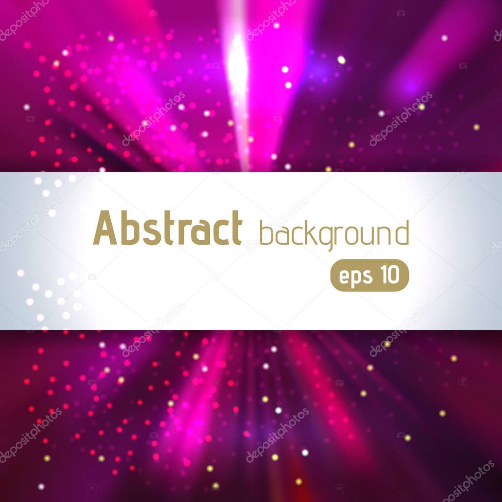 Abstract artistic background with place for text. Color rays of light. Original sparkle design. Pink, purple colors.