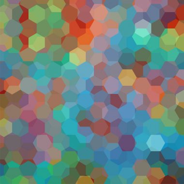 Arka plan mavi, yeşil, kırmızı, turuncu altıgenler yaptı. Geometrik şekiller ile kare kompozisyon. EPS 10