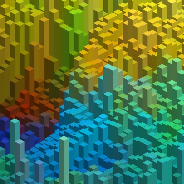 Cubes dans un modèle abstrait pour un fond. Jaune, bleu, vert . — Image vectorielle