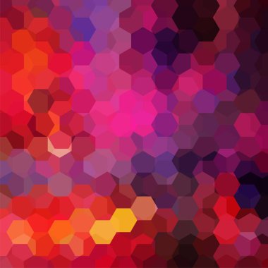 Arka plan kırmızı, mor, sarı, turuncu altıgenler oluşan. İş sunumları veya web şablonu afiş afiş için geometrik tasarım. Vektör çizim