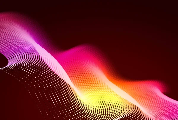 Абстрактный красочный цифровой пейзаж с текучими частицами. Кибер или технологическое образование. Красный, розовый, оранжевый цвета . — стоковый вектор