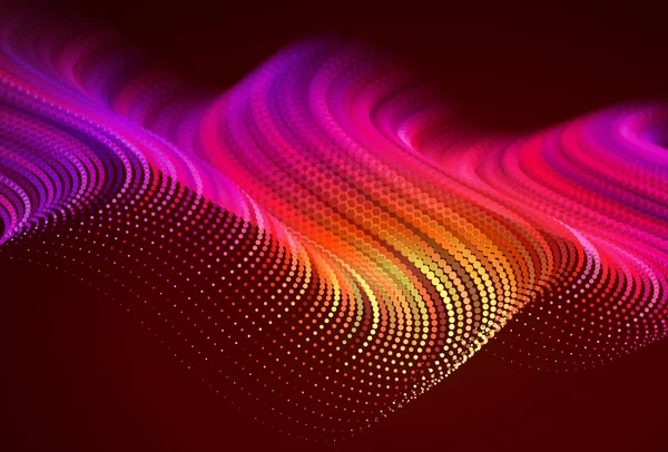 styleabstract akan parçacıkları ile renkli dijital manzara. Siber veya teknoloji arka plan. Kırmızı, pembe, turuncu renkler.