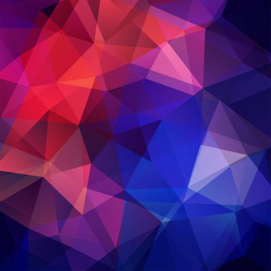 Arka plan kırmızı, mavi, mor üçgenler yaptı. Geometrik şekiller ile kare kompozisyon. EPS 10