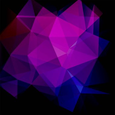 Soyut poligonal vektör arka plan. Geometrik vektör çizim. Yaratıcı tasarım şablonu. Pembe, mor, mavi, siyah renk.