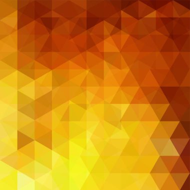 Soyut mozaik arka plan. Üçgen geometrik arkaplan. Tasarım elemanları. Vektör çizimi. Sarı, turuncu renkler.