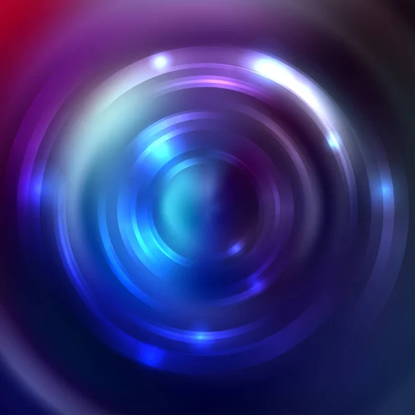 Abstracte achtergrond met lumineuze wervelende achtergrond. Vector oneindige ronde tunnel van fakkels schijnt. Blauw, paarse kleuren. — Stockvector