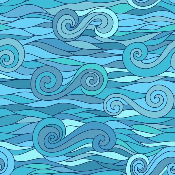 青いベクトルで抽象的なシームレスの手描きのパターン。波のパターン — ストックベクタ