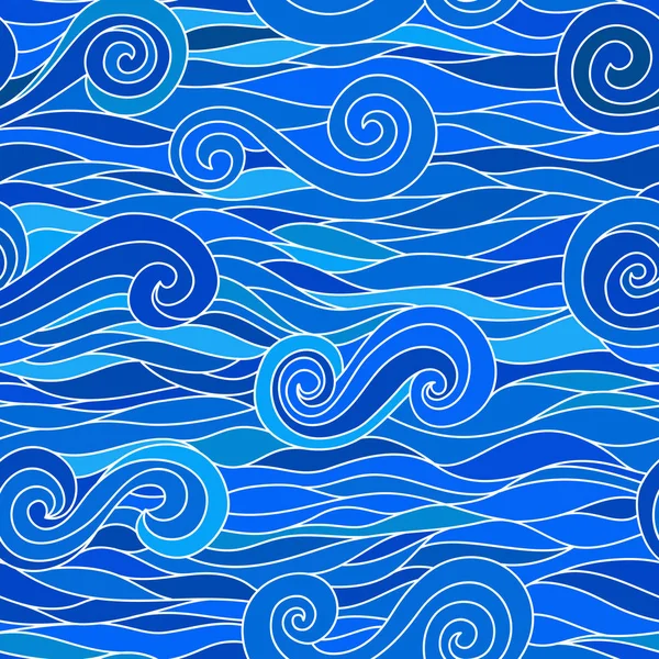 Abstrakt blå sömlösa mönster med vågor, vektorillustration — Stock vektor