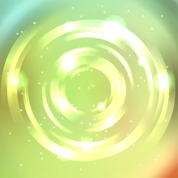 Abstract background with luminous swirling backdrop. Vector infinite round tunnel of shining flares. Green, yellow colors. — Stock Vector