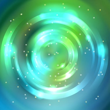 Vektör yuvarlak çerçeve. Parlayan daire afiş. Parlak sarmal. Vektör çizim. Yeşil, mavi renklerini.