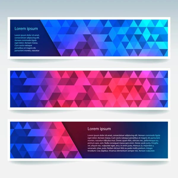 Σύνολο προτύπων πανό με αφηρημένα φόντο. Σύγχρονη διάνυσμα πανό με πολυγωνικό φόντο. Χρώματα ροζ, μπλε, κόκκινο. — Διανυσματικό Αρχείο