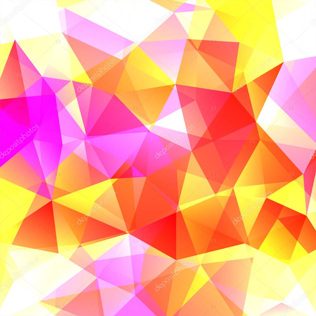 Polygonal vector background. Can be used in cover design, book design, website background. Vector illustration. Pink, yellow, orange colors.