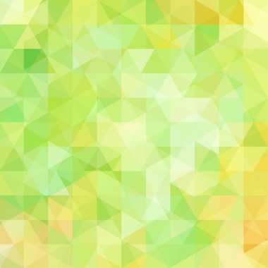 Soyut mozaik arka plan. Üçgen geometrik arkaplan. Tasarım elemanları. Vektör çizimi. Sarı, yeşil renkler.