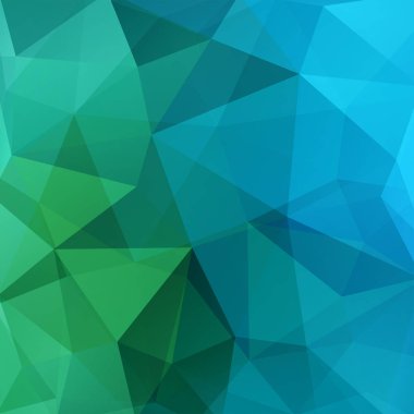 Soyut mozaik arka plan. Üçgen geometrik arkaplan. Tasarım elemanları. Vektör çizimi. Yeşil, mavi renkler.